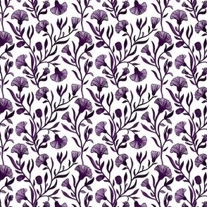Extra Small - Plum purple and white Watercolor floral - Monochrome vintage Chinoiserie china inspired trailing Flowers