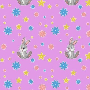 Rabbit with stars on pink background 