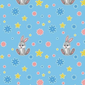 Rabbit with stars on  light blue background