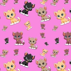 Little lovely cats on pink background