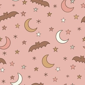 halloween Moonlit Bats and moons-pink