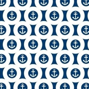 White circles with boat anchor on blue background