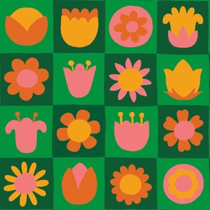 Scandi Flower Squares - Green/Pink