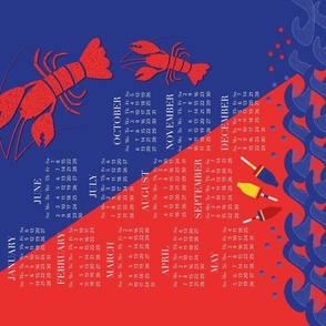 2024 calendar lobster tea towel / red  / blue