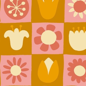  Scandi Flower Squares - Pink/Orange