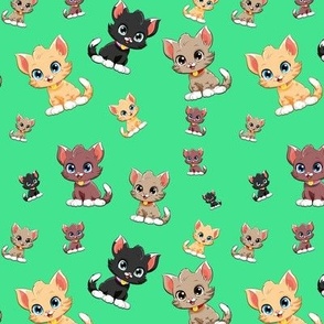 Little lovely cats on light green background