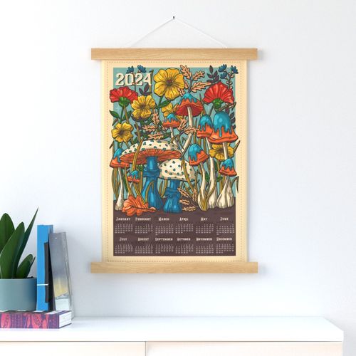 2024 Calendar Mushrooms Wall Hanging Spoonflower   15734389 2024 Calendar Mushrooms Flowers Grass Forest By Simplulina 