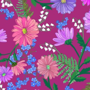 small- Forget Me Not and Daisy bouquet-magenta