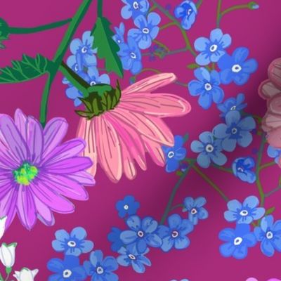 large-Forget me Not and Daisy Bouquet-magenta