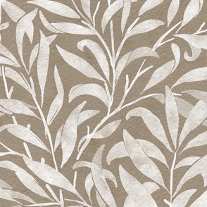 watercolor leaves - white on kraft brown - william morris inspired // large scale