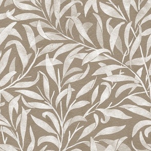 watercolor leaves - white on kraft brown - william morris inspired // medium scale
