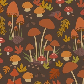 Colorful Autumn Mushroom Fairy Rings on Brown
