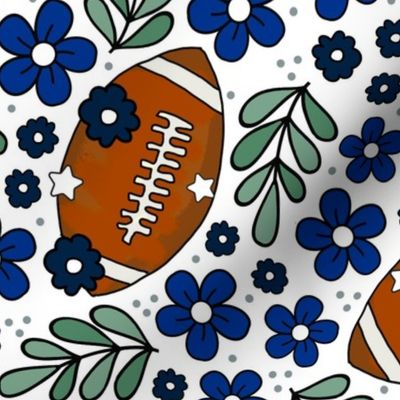 Large Scale Team Spirit Football Floral in Dallas Cowboys Colors Navy Royal Blue Metallic Silver Grey White