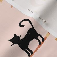 Black Cats on broomsticks on pink - medium size