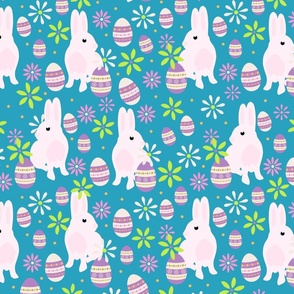 Bright Blue and White Easter Bunny Pattern