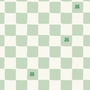 Lucky Clover Checkerboard Grid in Ivory and Mint Green