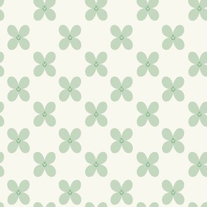 Happy Four Leaf Clovers in Mint Green on Ivory with Smiley Faces