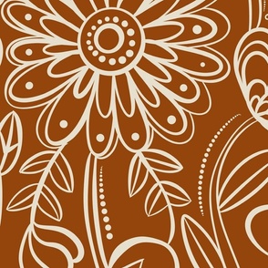 rust and White Flower Line Art Design