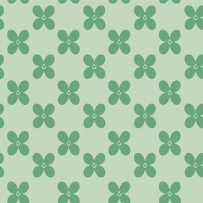 Happy Four Leaf Clovers on Mint Green with Smiley Faces