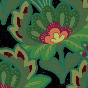 persian flower green, teal and black