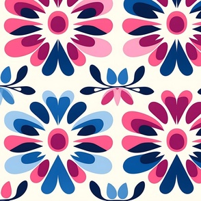 Jumbo Pink & Blue Floral Motif Wallpaper