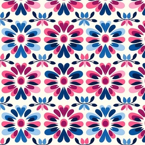 Pink & Blue Floral Motif Wallpaper