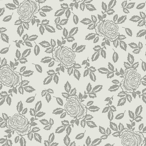 Roses and leaves Japandi Neutral colors muted soft grey/gray, vintage