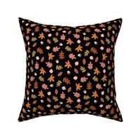 Fall Autumn Leaves on Black in  Red Gold Pink Orange - 1 inch