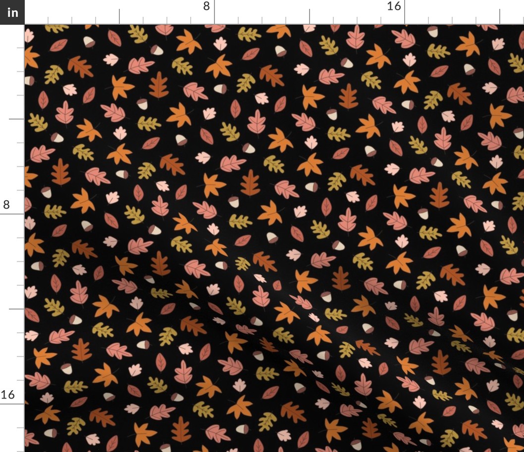 Fall Autumn Leaves on Black in  Red Gold Pink Orange - 1 inch