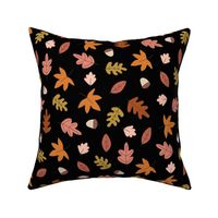 Fall Autumn Leaves on Black in  Red Gold Pink Orange - 2 inch