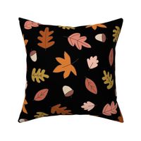 Fall Autumn Leaves on Black in  Red Gold Pink Orange - 3 inch