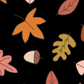 Fall Autumn Leaves on Black in  Red Gold Pink Orange - 3 inch