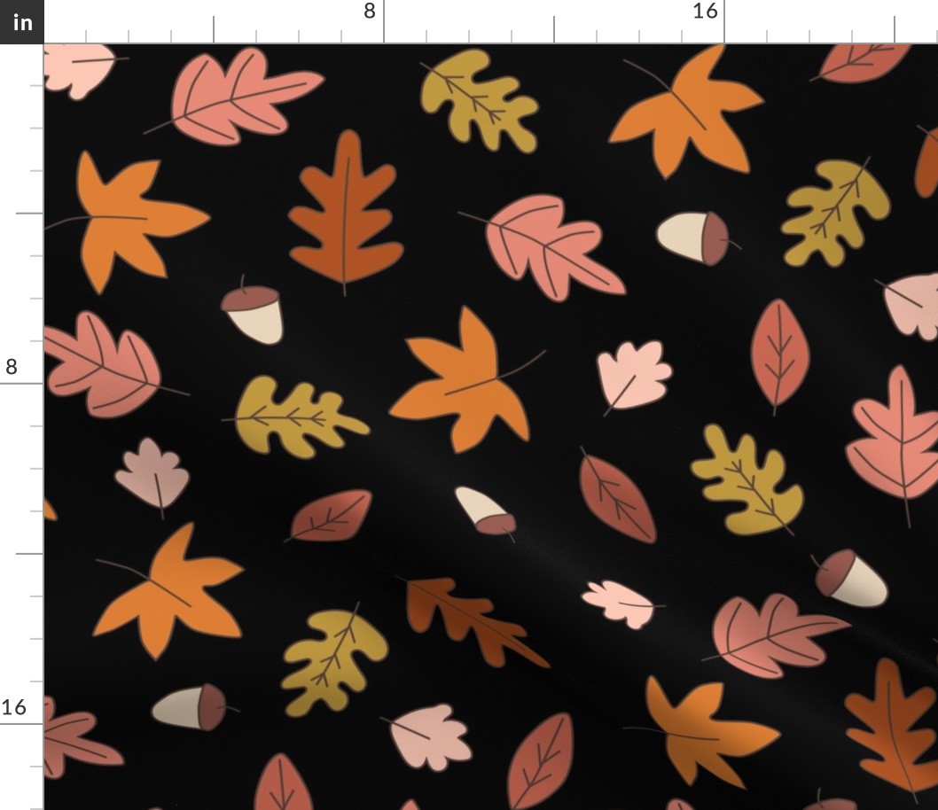 Fall Autumn Leaves on Black in  Red Gold Pink Orange - 3 inch