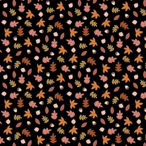 Fall Autumn Leaves on Black in  Red Gold Pink Orange - 1/2 inch