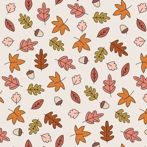 Fall Autumn Leaves on Cream in  Red Gold Pink Orange - 1 inch