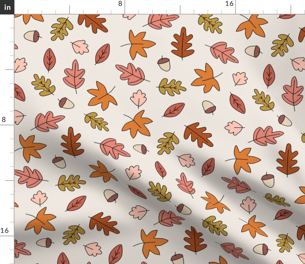Fall Autumn Leaves on Cream in  Red Gold Pink Orange - 2 inch