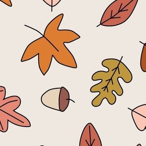 Fall Autumn Leaves on Cream in  Red Gold Pink Orange - 3 inch