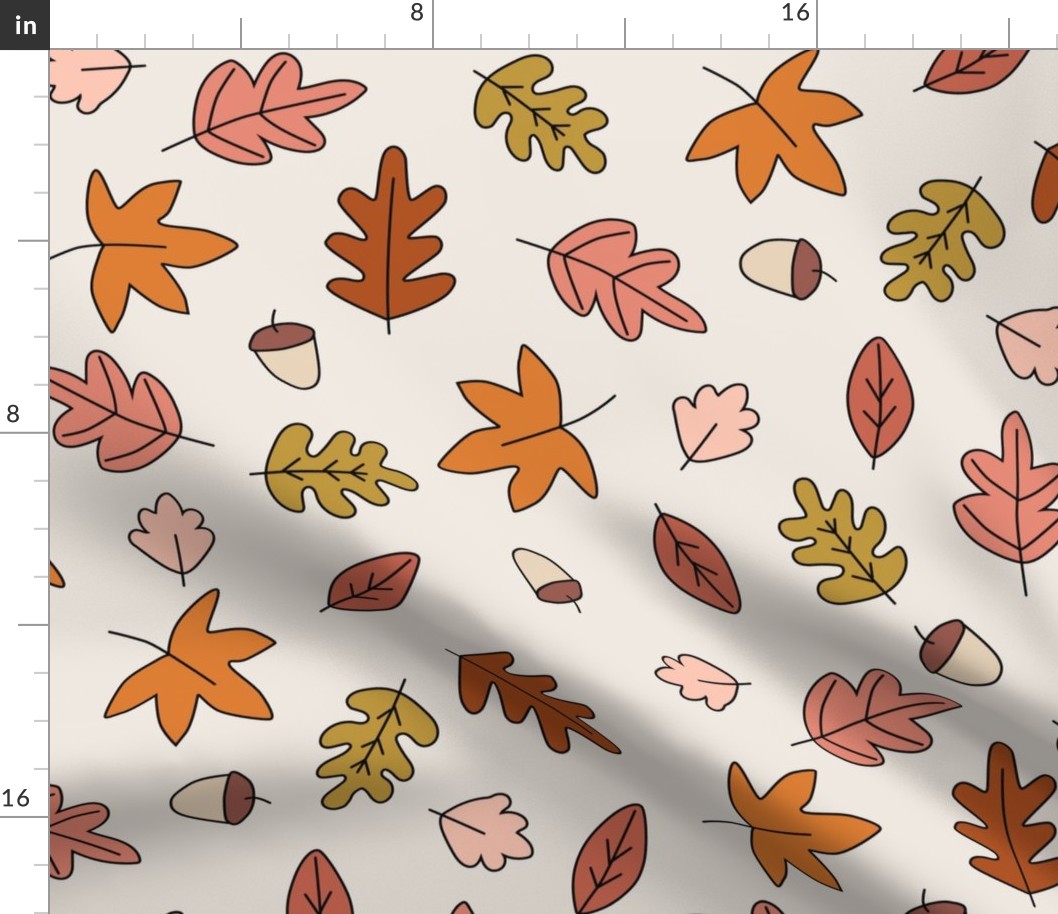 Fall Autumn Leaves on Cream in  Red Gold Pink Orange - 3 inch