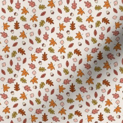 Fall Autumn Leaves on Cream in  Red Gold Pink Orange - 1/2 inch
