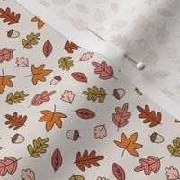 Fall Autumn Leaves on Cream in  Red Gold Pink Orange - 1/2 inch
