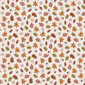 Fall Autumn Leaves on Cream in  Red Gold Pink Orange - 1/2 inch