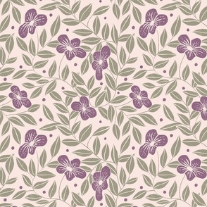 Small purple flowers and olive green leaves