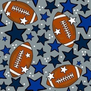 Medium Scale Team Spirit Footballs and Stars in Dallas Cowboys Colors Royal Navy Blue Metallic Silver Grey White