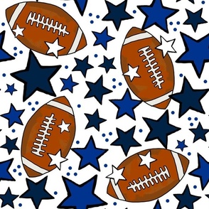 Large Scale Team Spirit Footballs and Stars in Dallas Cowboys Colors Royal Navy Blue Metallic Silver Grey White
