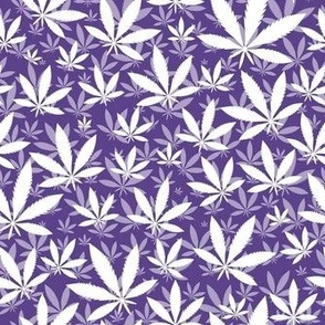 Smaller Scale Marijuana Cannabis Leaves White on Grape Purple
