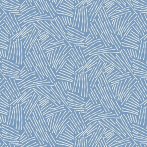(M) Cross Hatch Hay Modern Abstract Minimalism Half Drop Denim Blue and White