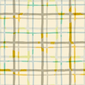 interrupted block print plaid goldenrod cream and yellow large scale
