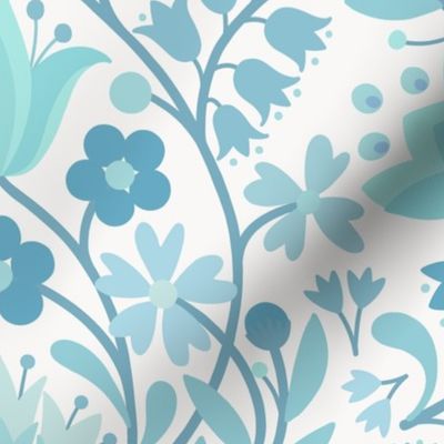 Folk embroidery flowers vintage wedgewood blue turquoise jumbo 24 wallpaper scale by Pippa Shaw