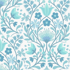 Folk embroidery flowers vintage wedgewood blue turquoise jumbo 24 wallpaper scale by Pippa Shaw