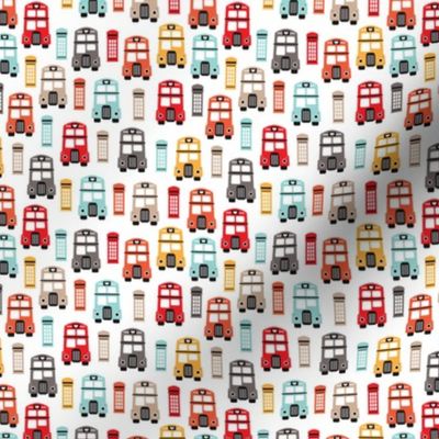 Colorful London UK travel icons double decker bus and telephone booth british travel icons red orange blue on white